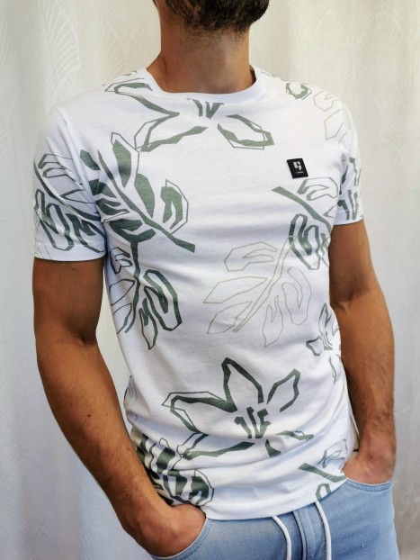 T-shirt homme blanc imprimé végétal R41208 50 - GARCIA
