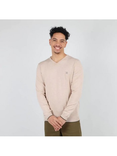 Pull beige homme col V Pivega OXV931237 XCOCH - OXBOW