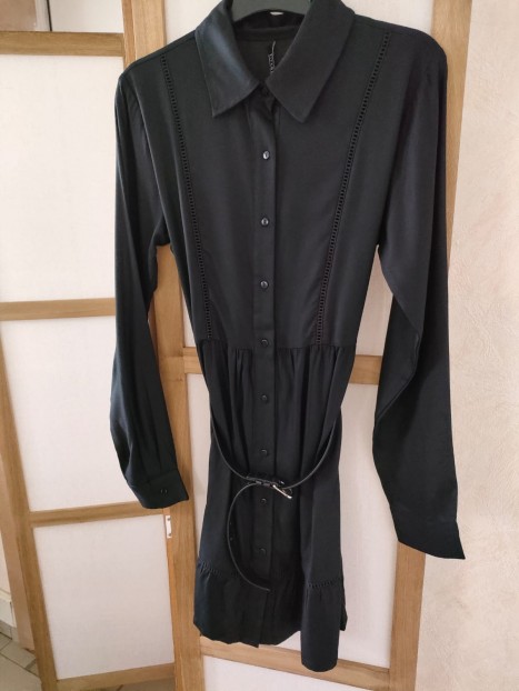 Robe noire col chemise avec ceinture 10057374 000 - TIFFOSI