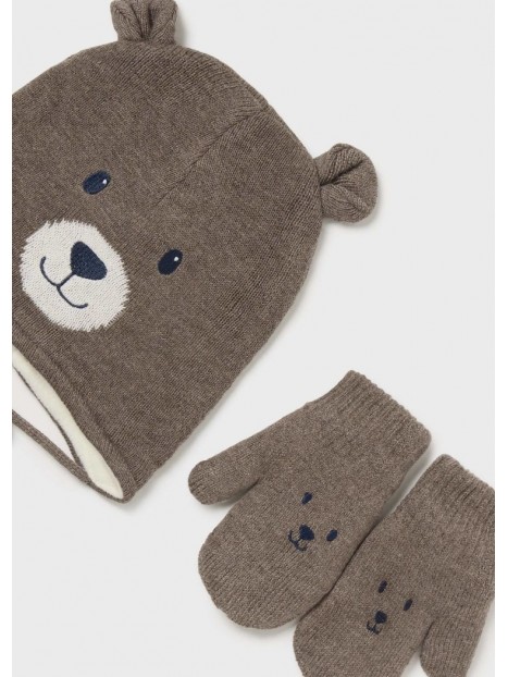 Bonnet et moufles marron ours bébé garçon 10772 036 - MAYORAL