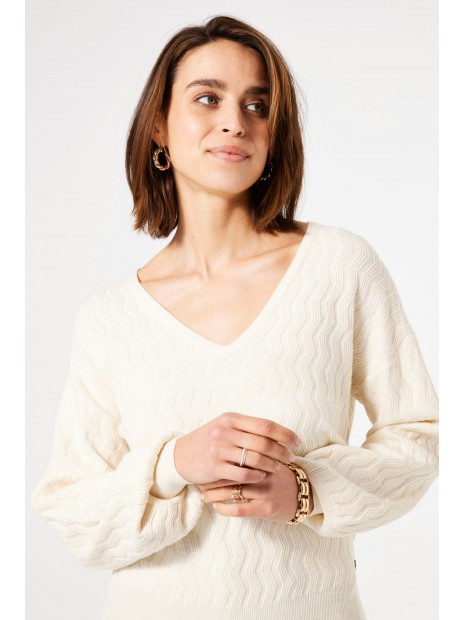 Pull beige femme col V T40243 4294 - GARCIA