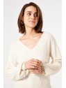 Pull beige femme col V T40243 4294 - GARCIA