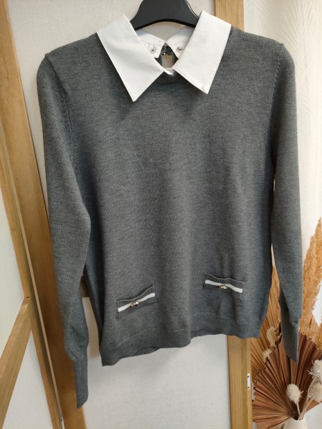 Pull gris femme col chemise 251-MSHIRT 102 - MORGAN