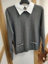 Pull gris femme col chemise 251-MSHIRT 102 - MORGAN