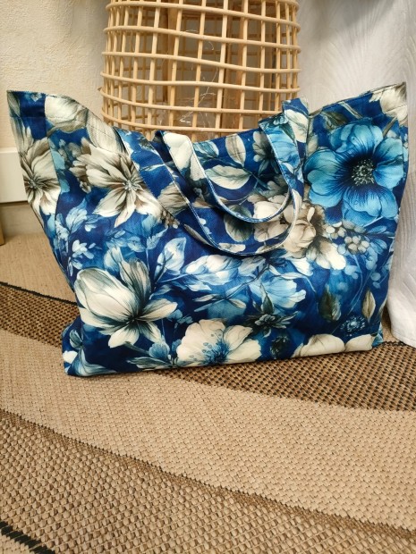 Sac cabas bleu imprimé floral