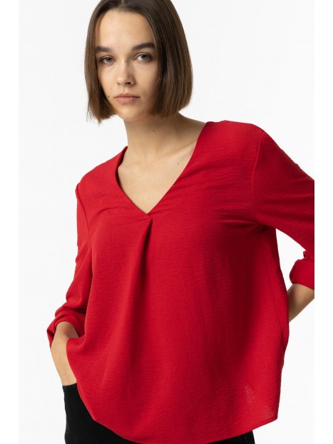 Blouse rouge col V manches retroussables 10059312 534 - TIFFOSI