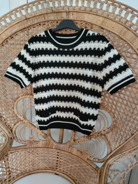 Pull femme manches courtes blanc et noir 251-MBEAUTY 930 - MORGAN