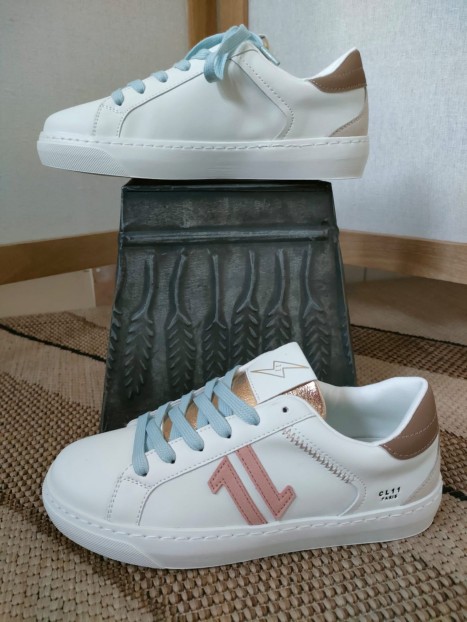 Baskets femme blanche et taupe CL88 TAUPE - CL11