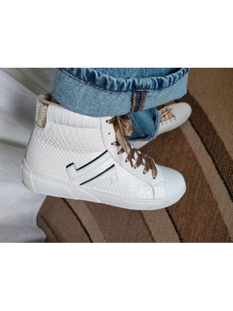 Baskets montantes femme blanche et or CL87 GOLD - CL11
