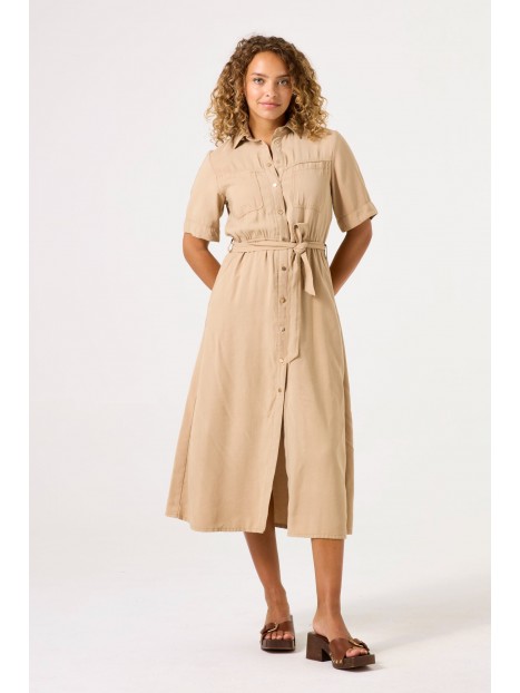 Robe beige en coton sergé avec poches poitrine C50287 6146 - GARCIA