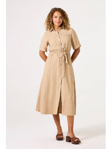 Robe beige en coton sergé avec poches poitrine C50287 6146 - GARCIA