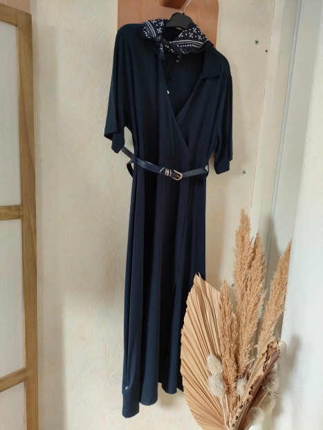 Robe marine col chemise avec ceinture 10059507 790 - TIFFOSI