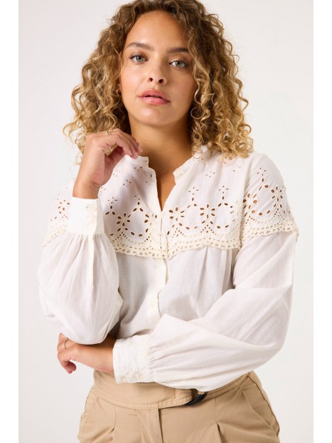 Chemise en mousseline de soie brodée blanche C50231 53 - GARCIA