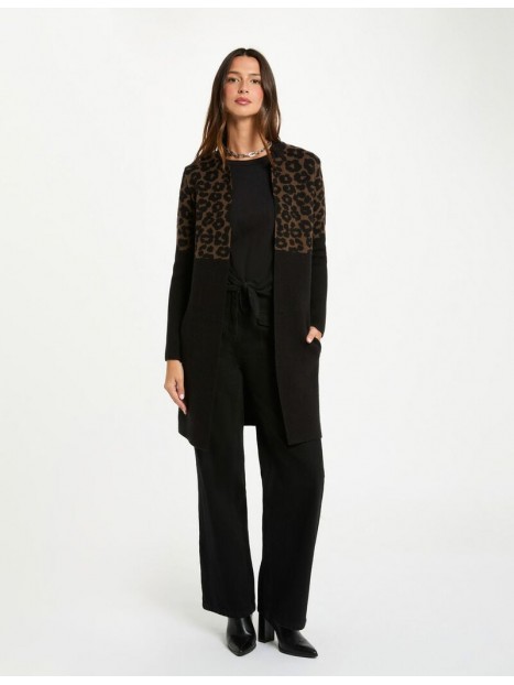 Gilet long noir et léopard femme 252-MBLEO 900 - MORGAN