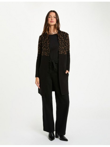 Gilet long noir et léopard femme 252-MBLEO 900 - MORGAN