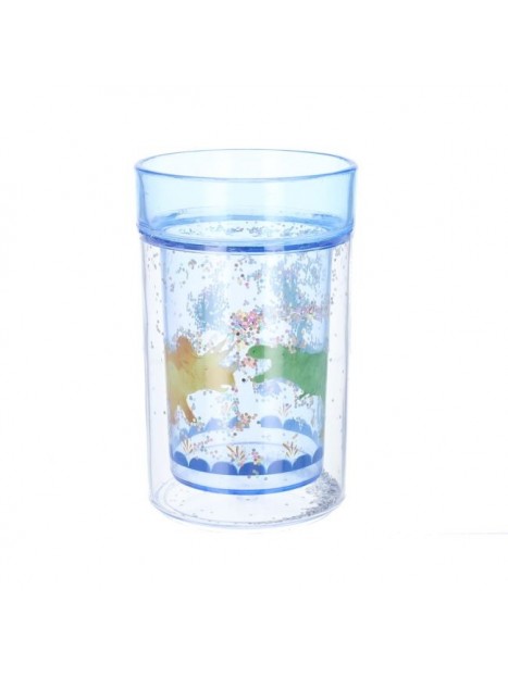 Verre à paillettes bleu dinosaures 36476 - LE PETIT SOUK