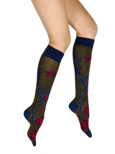 Chaussettes hautes femme Le paon en laine mérinos et coton BAGMB24 4 - BERTHE AUX GRANDS PIEDS