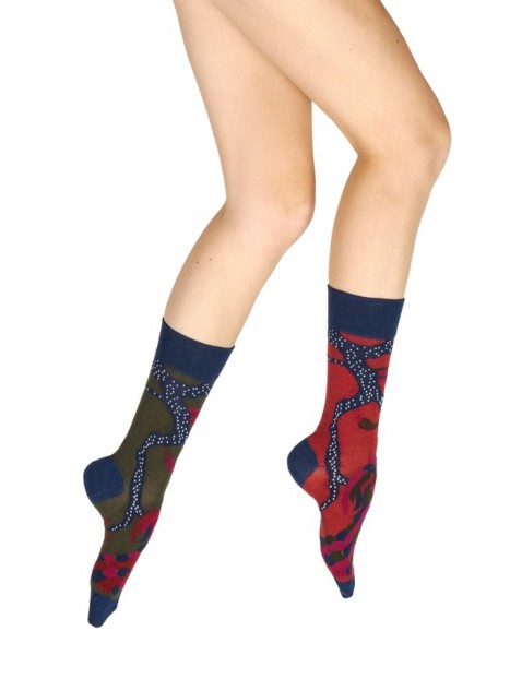 Chaussettes femme Le paon en laine peignée BAG24F 6 - BERTHE AUX GRANDS PIEDS