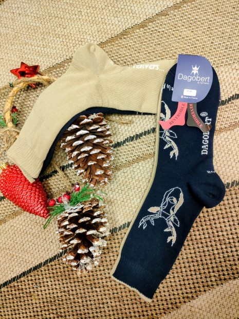 Chaussettes réversibles marines et beiges Cerf homme DAGG40 1 - DAGOBERT