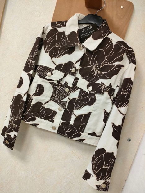 Veste en jean femme beige et marron imprimé floral 10065002 110 - TIFFOSI