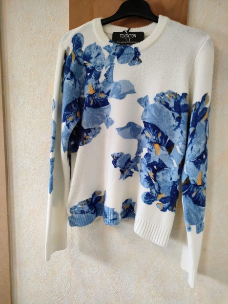 Pull blanc femme imprimé floral bleu 261-MIRISA 992 - MORGAN
