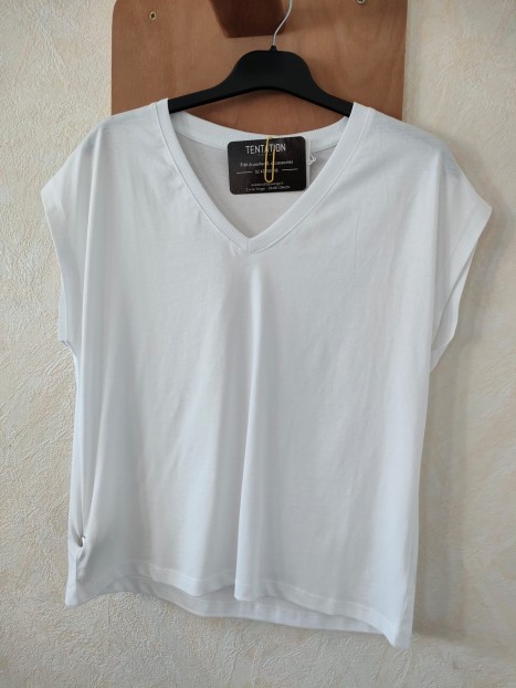 T-shirt blanc femme col V 10064855 001 - TIFFOSI