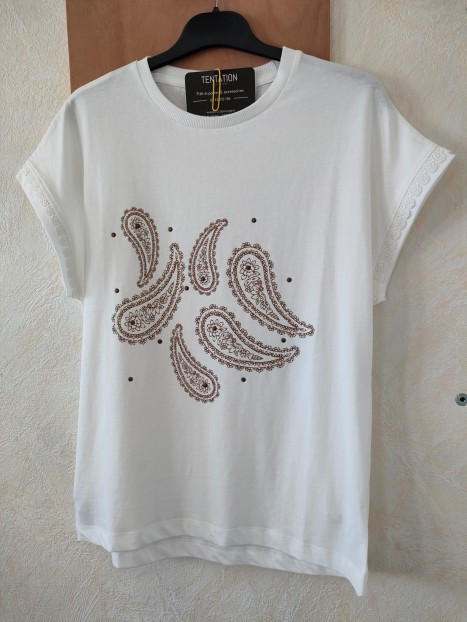 T-shirt femme blanc imprimé col rond 10065011 110 - TIFFOSI