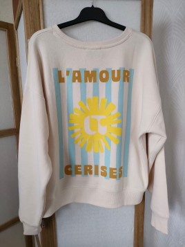 Sweat femme écru imprimé dos L'amour cerises SUNA 1999 - LE TEMPS DES CERISES