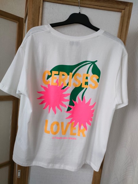 T-shirt blanc femme imprimé dos Cerises lover RAYA 0248 - LE TEMPS DES CERISES