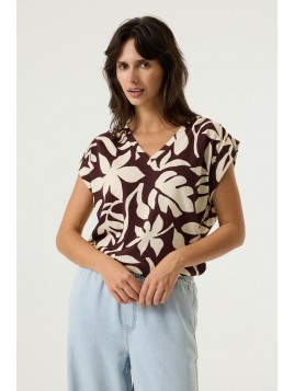 T-shirt col V imprimé marron femme P260210 5688 - GARCIA