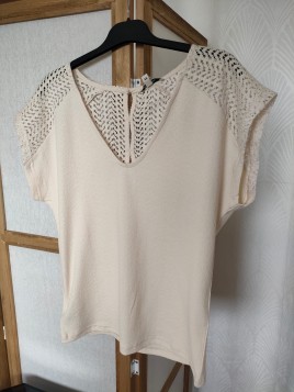 T-shirt écru ajouré femme col V P260203 4294 - GARCIA