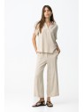 Pantalon large court beige à rayures femme 10064595 134 - TIFFOSI