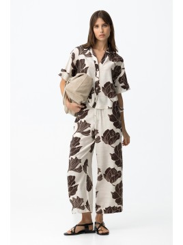 Pantalon large imprimé floral marron 10064609 110 - TIFFOSI