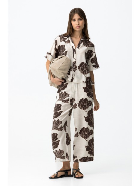 Pantalon large imprimé floral marron 10064609 110 - TIFFOSI