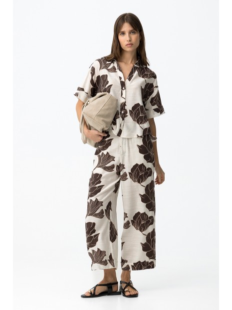 Pantalon large imprimé floral marron 10064609 110 - TIFFOSI