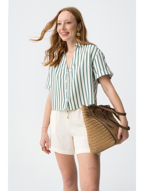 Chemise courte à rayures vertes 10064618 855 - TIFFOSI