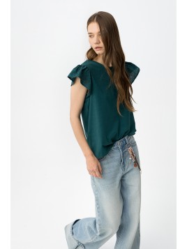 T-shirt vert manches courtes ajourées femme 10064845 855 - TIFFOSI