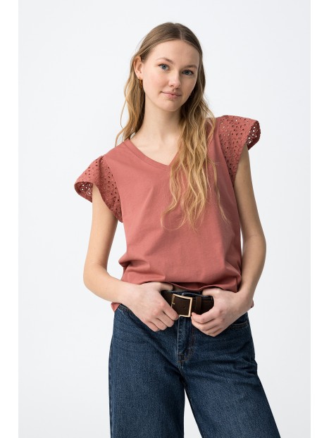 T-shirt manches courtes ajourées framboise femme 10064849 631 - TIFFOSI