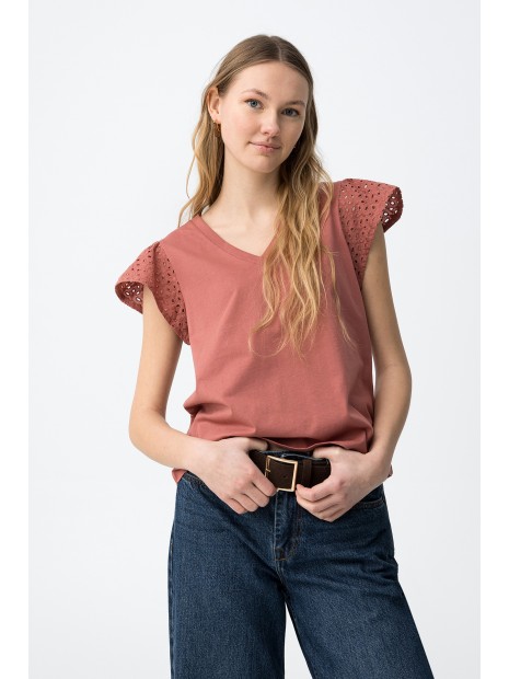 T-shirt manches courtes ajourées framboise femme 10064849 631 - TIFFOSI