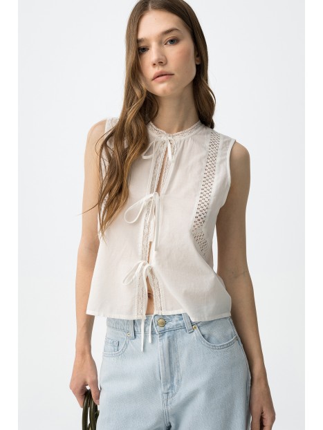 Top sans manches blanc détails dentelle 10065040 110 - TIFFOSI