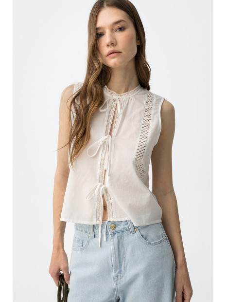 Top sans manches blanc détails dentelle 10065040 110 - TIFFOSI