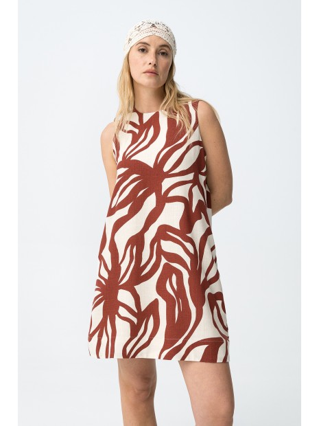 Robe sans manches brique et beige imprimée 10065228 152 - TIFFOSI