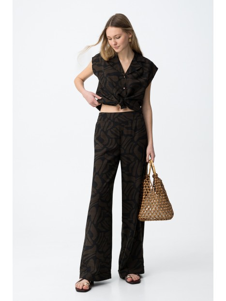Pantalon jambes larges marron et noir femme 10065610 000 - TIFFOSI