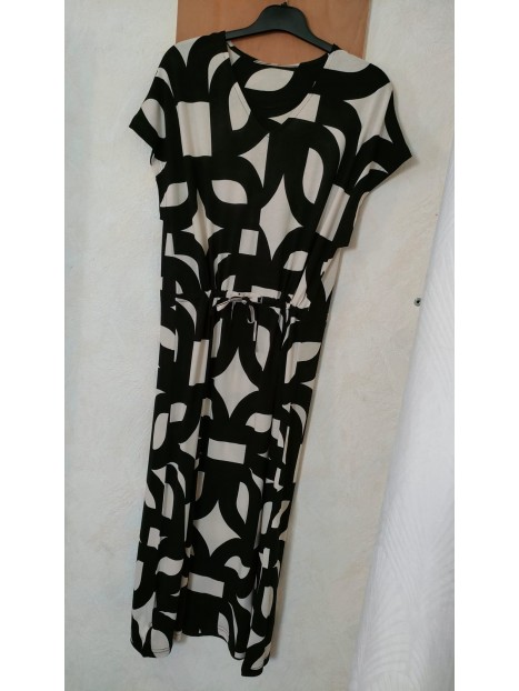 Robe longue imprimée noire et écrue 27605 9999 - SOYACONCEPT