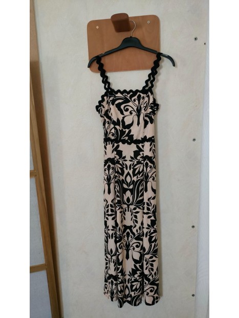 Robe longue à bretelles imprimée noire et beige 261-RODIOL 929 - MORGAN