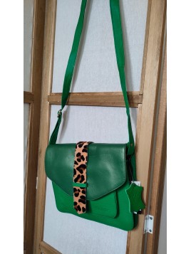 Sac en cuir vert et léopard LAYLA - SORUKA