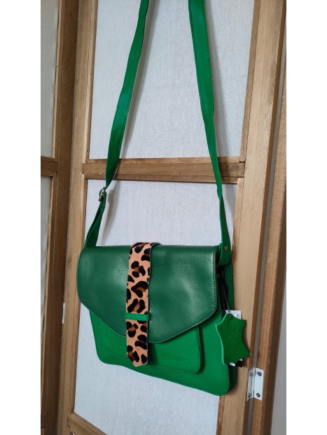 Sac en cuir vert et léopard LAYLA - SORUKA