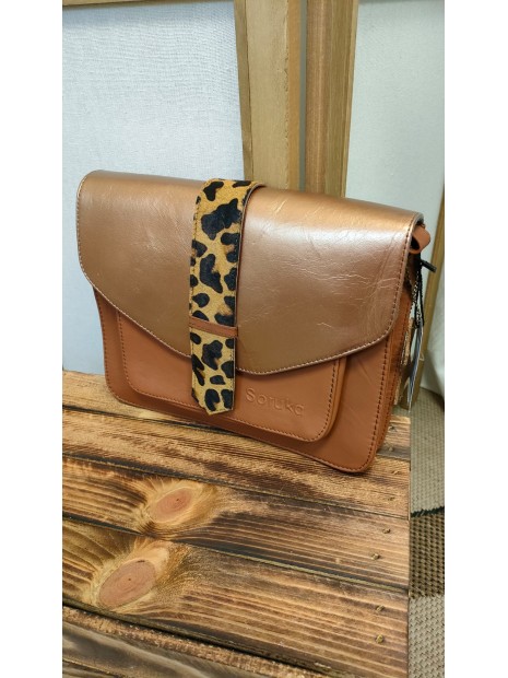 Sac en cuir camel et léopard LAYLA - SORUKA