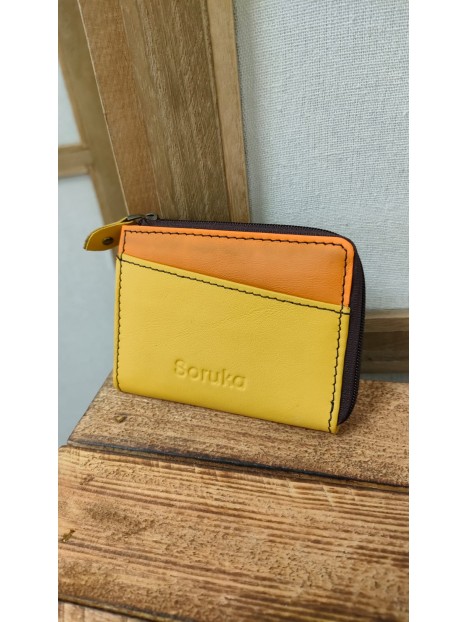 Porte-monnaie en cuir jaune et orange TRACY - SORUKA