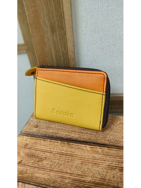 Porte-monnaie en cuir jaune et orange TRACY - SORUKA